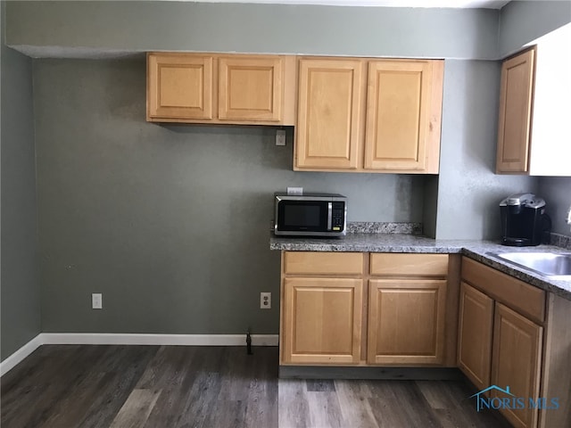 422 E Lake St, Toledo, OH 43608 - kitchen featuring stainless steel microwave, dark wood finished floors, and light brown cabinetry