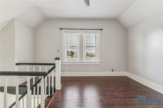 1022 E Sandusky St, Findlay, OH 45840 - additional living space with vaulted ceiling, wood-type flooring, and a ceiling fan