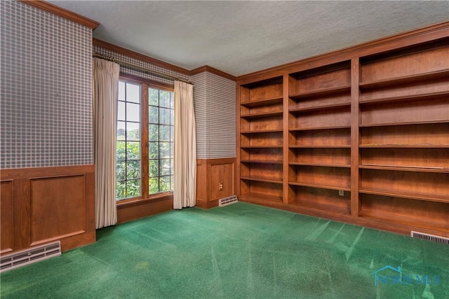 5301 River Oaks Ct, Sylvania, OH 43560 - unfurnished room with wallpapered walls, wainscoting, carpet floors, plenty of natural light, and a textured ceiling