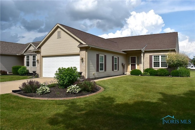 4547 Harbour Creek Ct, Maumee, OH 43537 - single story home featuring an attached garage, driveway, a front yard, and brick siding