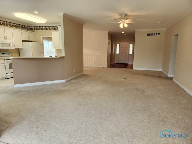 4547 Harbour Creek Ct, Maumee, OH 43537 - unfurnished living room with crown molding, light colored carpet, healthy amount of natural light, and a ceiling fan