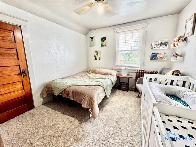620 Division St, Defiance, OH 43512 - carpeted bedroom with lofted ceiling and ceiling fan