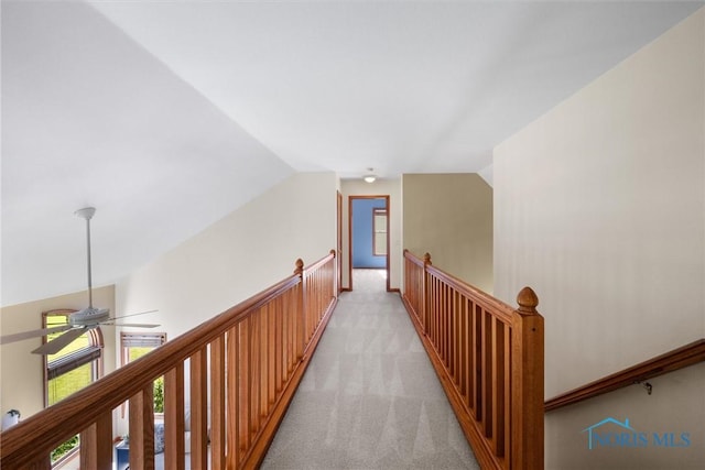 14691 Ramblehurst Dr, Perrysburg, OH 43551 - hall with an upstairs landing, light carpet, and lofted ceiling