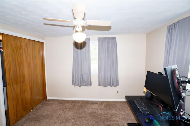 317 E Rosewood Ave, Defiance, OH 43512 - interior space featuring carpet flooring, a ceiling fan, and a desk