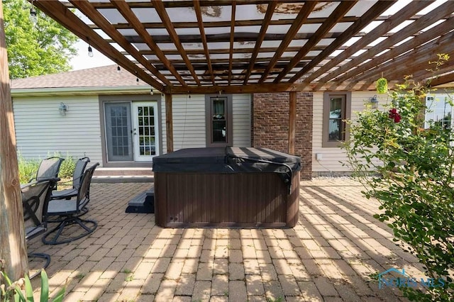 10549 Cygnet Rd, Cygnet, OH 43413 - wooden deck featuring a hot tub, a pergola, and a patio