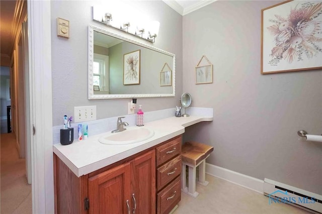 10549 Cygnet Rd, Cygnet, OH 43413 - bathroom with ornamental molding, a baseboard heating unit, and vanity
