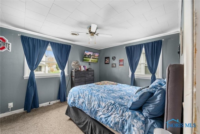 411 Seneca St, Defiance, OH 43512 - bedroom with carpet floors, crown molding, and a ceiling fan