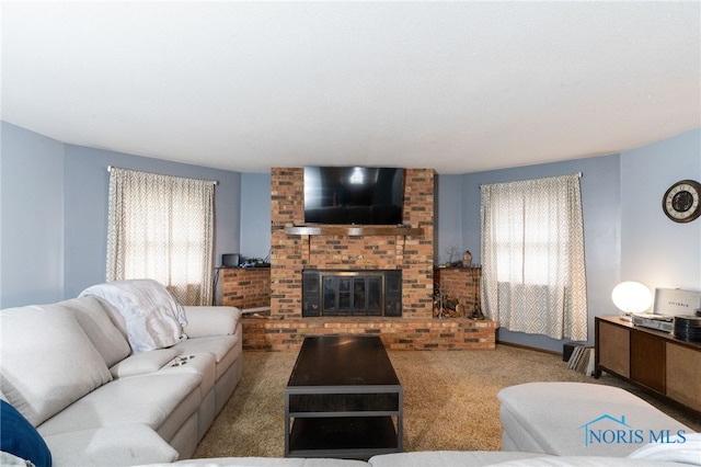 807 S Jefferson St, Pandora, OH 45877 - carpeted living room featuring plenty of natural light and a brick fireplace