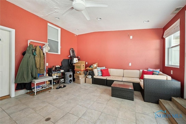 2624 Oak Grove Pl, Toledo, OH 43613 - tiled living area with a ceiling fan and recessed lighting