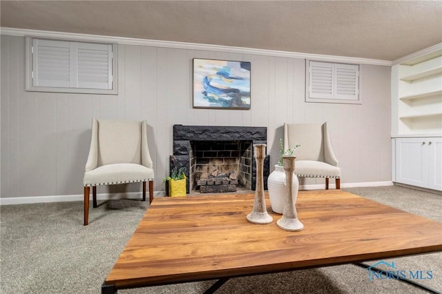 4146 Northmoor Rd, Ottawa Hills, OH 43606 - sitting room featuring carpet, crown molding, and a fireplace