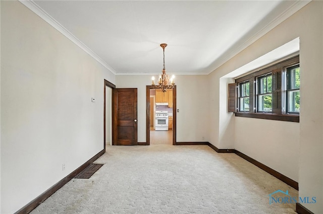 1452 Rollins Rd, Toledo, OH 43612 - unfurnished room with a chandelier, crown molding, and light colored carpet