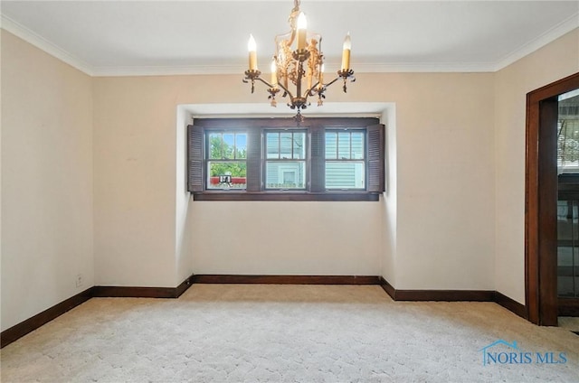 1452 Rollins Rd, Toledo, OH 43612 - spare room featuring a chandelier, crown molding, and carpet