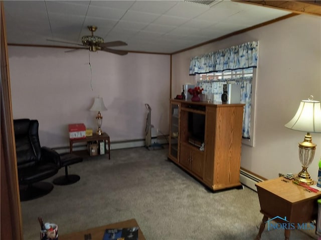 10 Edgewater, Toledo, OH 43611 - sitting room featuring ceiling fan, carpet flooring, and baseboard heating