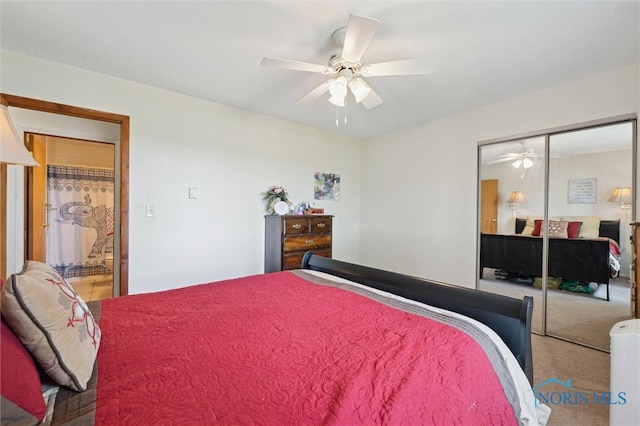 17918 Dunbridge Rd, Bowling Green, OH 43402 - carpeted bedroom with a closet and ceiling fan