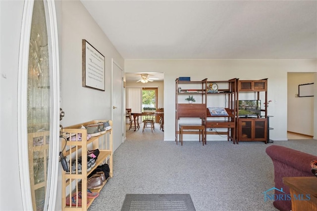 17918 Dunbridge Rd, Bowling Green, OH 43402 - living room featuring carpet flooring and a ceiling fan