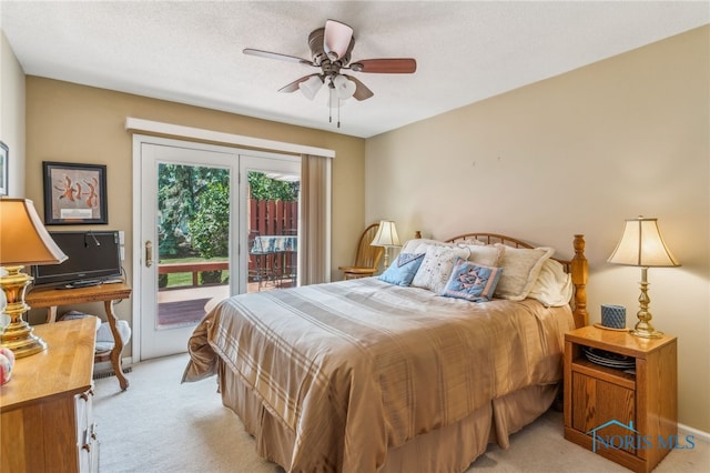 625 W Lake Ct Unit U5, Findlay, OH 45840 - bedroom featuring light colored carpet, access to outside, and a ceiling fan