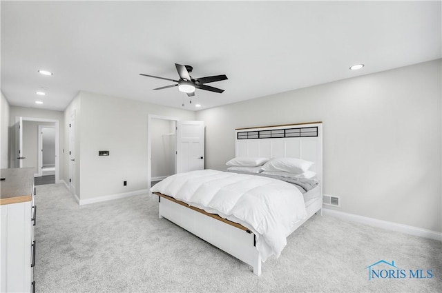 9414 Sheffield Rd, Perrysburg, OH 43551 - bedroom featuring light colored carpet, recessed lighting, and ceiling fan