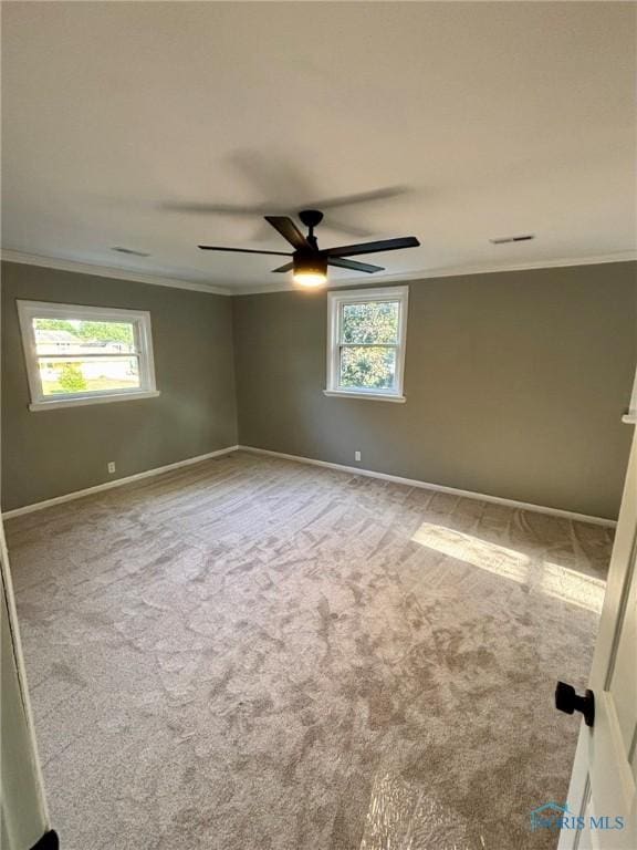 1948 Sudbury Dr, Holland, OH 43528 - spare room featuring ornamental molding, plenty of natural light, ceiling fan, and carpet flooring