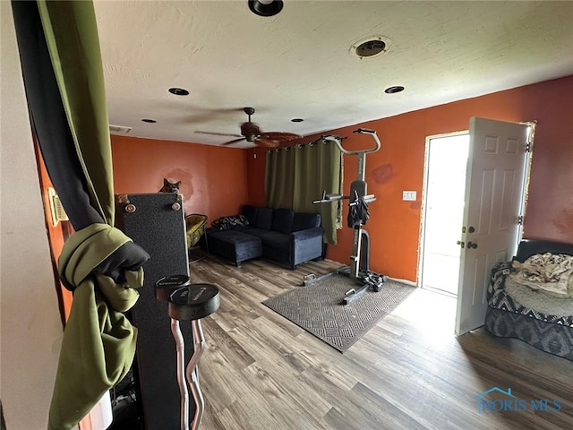 10889 Nelson Rd, Bowling Green, OH 43402 - exercise room with wood finished floors and a ceiling fan