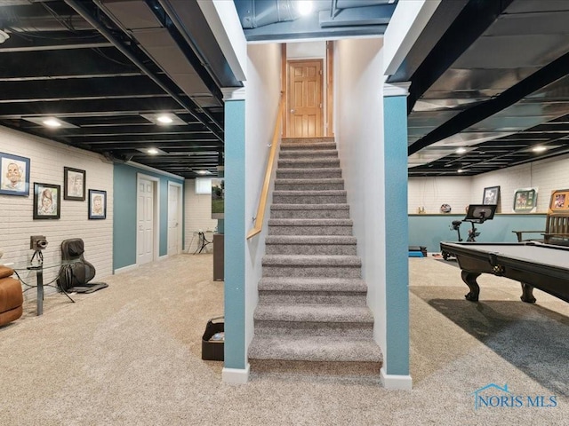 646 Whisperlake Rd, Holland, OH 43528 - staircase with carpet flooring and billiards