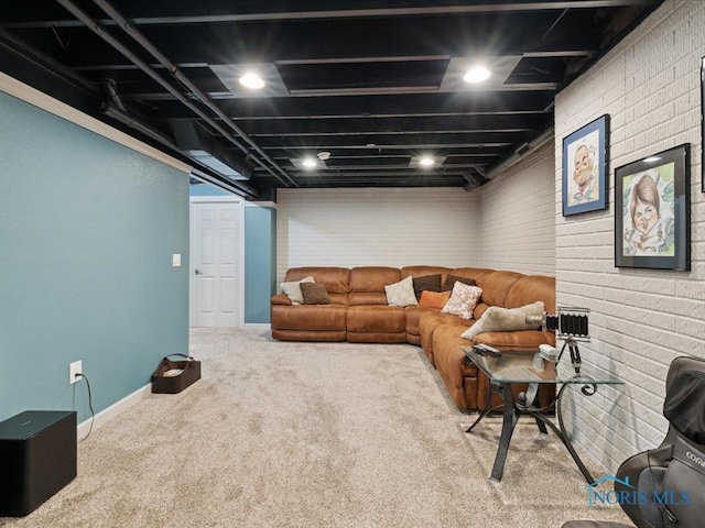 646 Whisperlake Rd, Holland, OH 43528 - carpeted living area featuring brick wall
