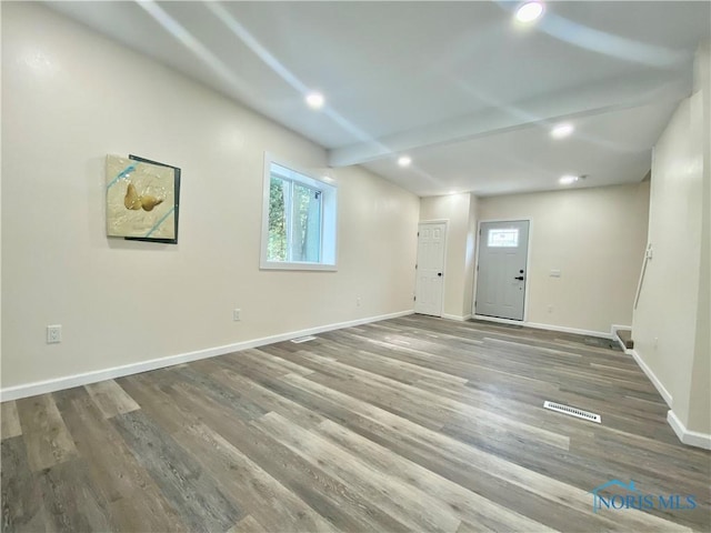 5240 Rambo Ln, Toledo, OH 43623 - foyer entrance with wood finished floors, recessed lighting, and beamed ceiling