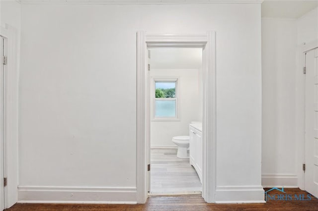 3042 Schneider Rd, Toledo, OH 43614 - bathroom with wood finished floors and ornamental molding