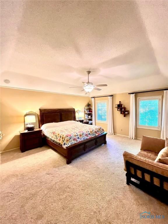 2720 Derby Rd, Ottawa Hills, OH 43615 - bedroom featuring a textured ceiling, carpet flooring, and a ceiling fan
