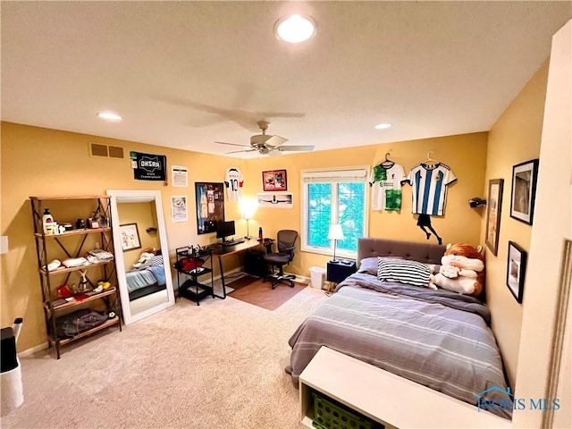 2720 Derby Rd, Ottawa Hills, OH 43615 - carpeted bedroom with a desk, recessed lighting, and ceiling fan