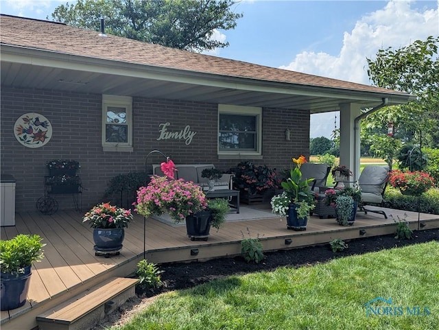 699 N Toussaint S Rd, Oak Harbor, OH 43449 - deck featuring outdoor lounge area and a lawn