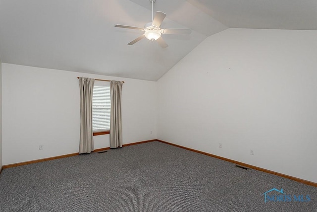 820 Weatherstone Rd, Holland, OH 43528 - additional living space with lofted ceiling, a ceiling fan, and carpet floors