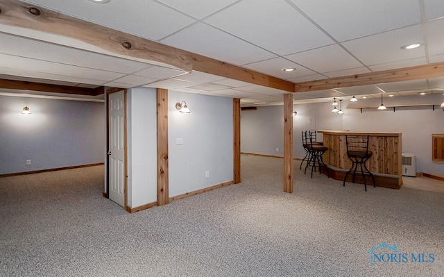 820 Weatherstone Rd, Holland, OH 43528 - finished below grade area featuring a bar, a drop ceiling, carpet flooring, and recessed lighting