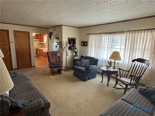 520 W Main St, Leipsic, OH 45856 - living area featuring ornamental molding and carpet