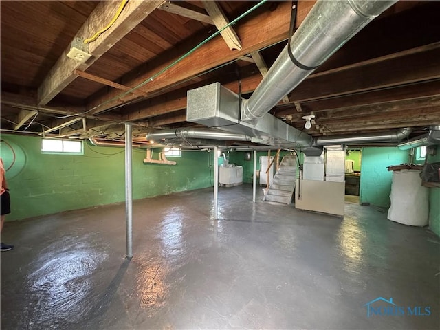 520 W Main St, Leipsic, OH 45856 - basement with stairway, heating unit, and water heater
