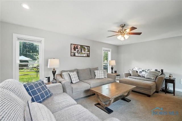845 Oak Knoll Dr, Perrysburg, OH 43551 - living room with ceiling fan and carpet floors