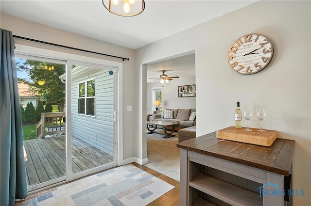 845 Oak Knoll Dr, Perrysburg, OH 43551 - doorway to outside with light wood-style flooring, plenty of natural light, and a ceiling fan