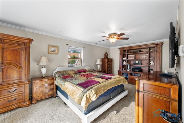 855 Strotz Dr, Toledo, OH 43612 - bedroom with light carpet, crown molding, and ceiling fan