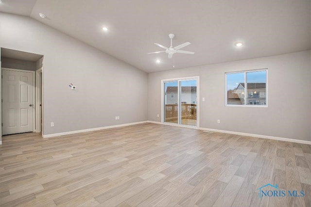 1515 Lee Ann Ave, Defiance, OH 43512 - empty room featuring lofted ceiling, a ceiling fan, light wood finished floors, and recessed lighting