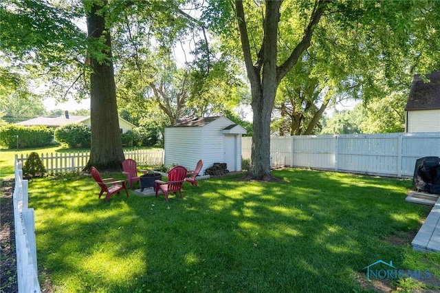 1201 S Blanchard St, Findlay, OH 45840 - fenced backyard featuring a shed and an outdoor fire pit