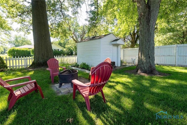 1201 S Blanchard St, Findlay, OH 45840 - fenced backyard featuring an outdoor fire pit and a shed