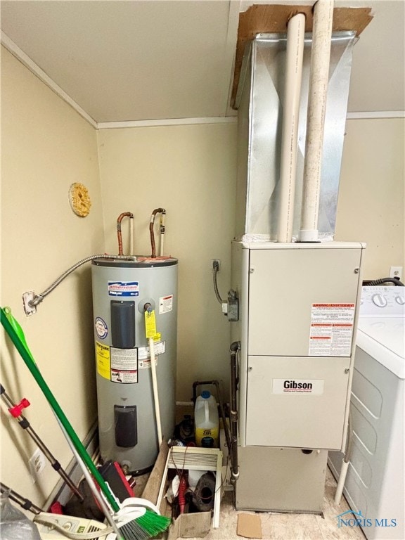 307 Spencerville St, Hicksville, OH 43526 - utility room with water heater, washer / clothes dryer, and heating unit