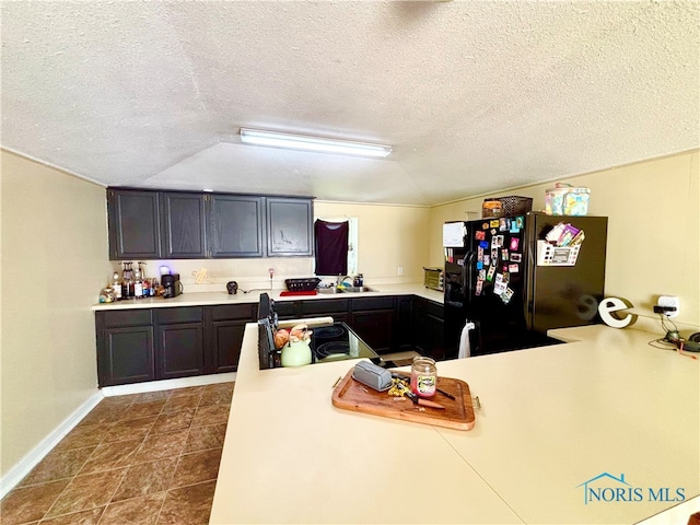 307 Spencerville St, Hicksville, OH 43526 - kitchen featuring black fridge, light countertops, a textured ceiling, and range