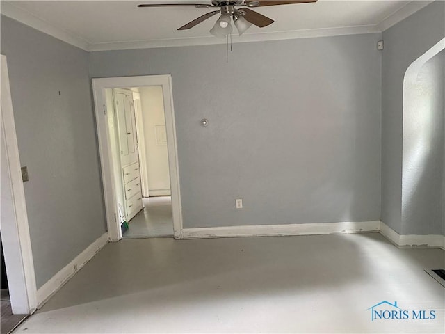 2615 Greenway St, Toledo, OH 43607 - unfurnished room featuring ceiling fan, ornamental molding, and finished concrete flooring