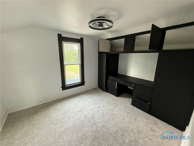 335 E N St, Mcclure, OH 43534 - unfurnished bedroom with lofted ceiling, light colored carpet, and built in desk