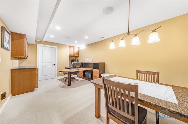 9701 Preakness Ln, Whitehouse, OH 43571 - dining area with light colored carpet, recessed lighting, and a desk