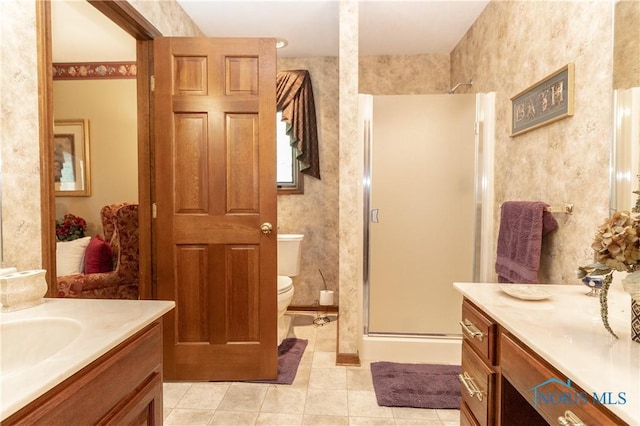 5303 Spring Crk, Sylvania, OH 43560 - bathroom with vanity, a stall shower, and tile patterned floors