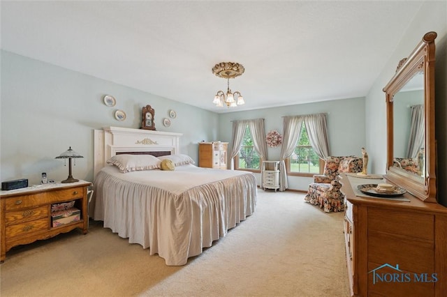 706 Grandview Ct, Elmore, OH 43416 - bedroom featuring light colored carpet and a chandelier