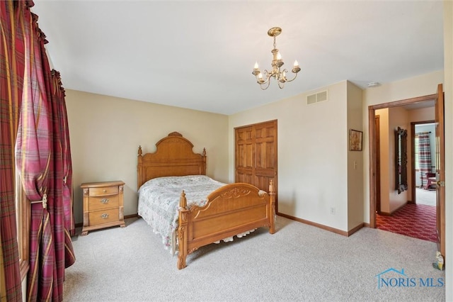 706 Grandview Ct, Elmore, OH 43416 - carpeted bedroom featuring a chandelier and baseboards