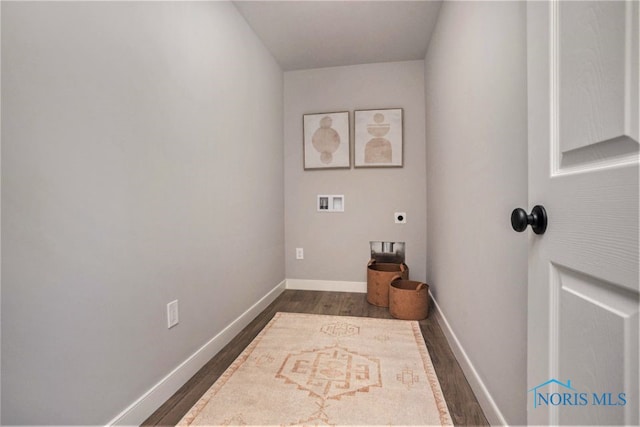 1492 Lee Ann Ave, Defiance, OH 43512 - washroom featuring dark wood-style flooring, hookup for a washing machine, and electric dryer hookup