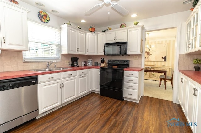 2403 Hempstead Rd, Ottawa Hills, OH 43606 - kitchen featuring black appliances, wooden counters, white cabinets, tasteful backsplash, and recessed lighting